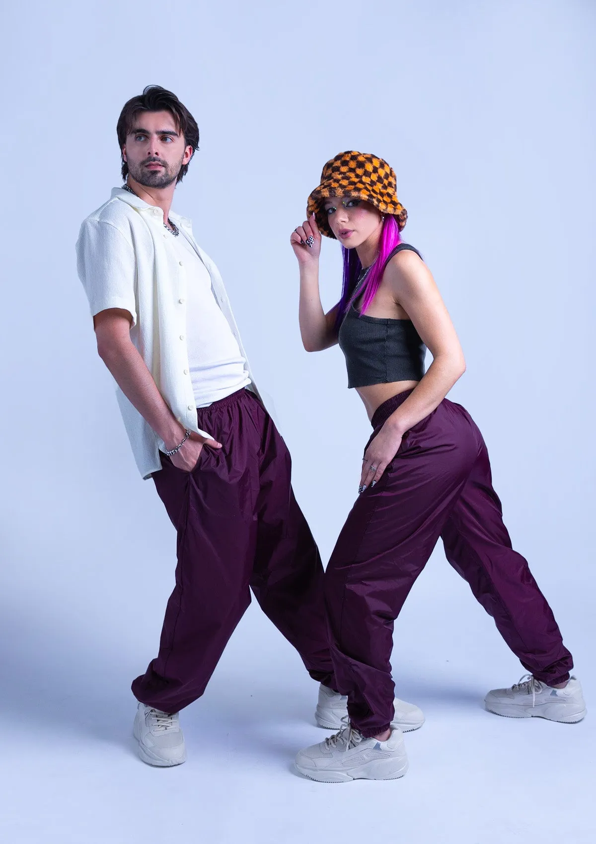 118T Unisex Cuffed Nylon Sweatpants - Maroon