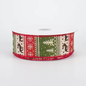 1.5" Christmas Sweater Canvas Ribbon: Moss & Red (10 Yards)