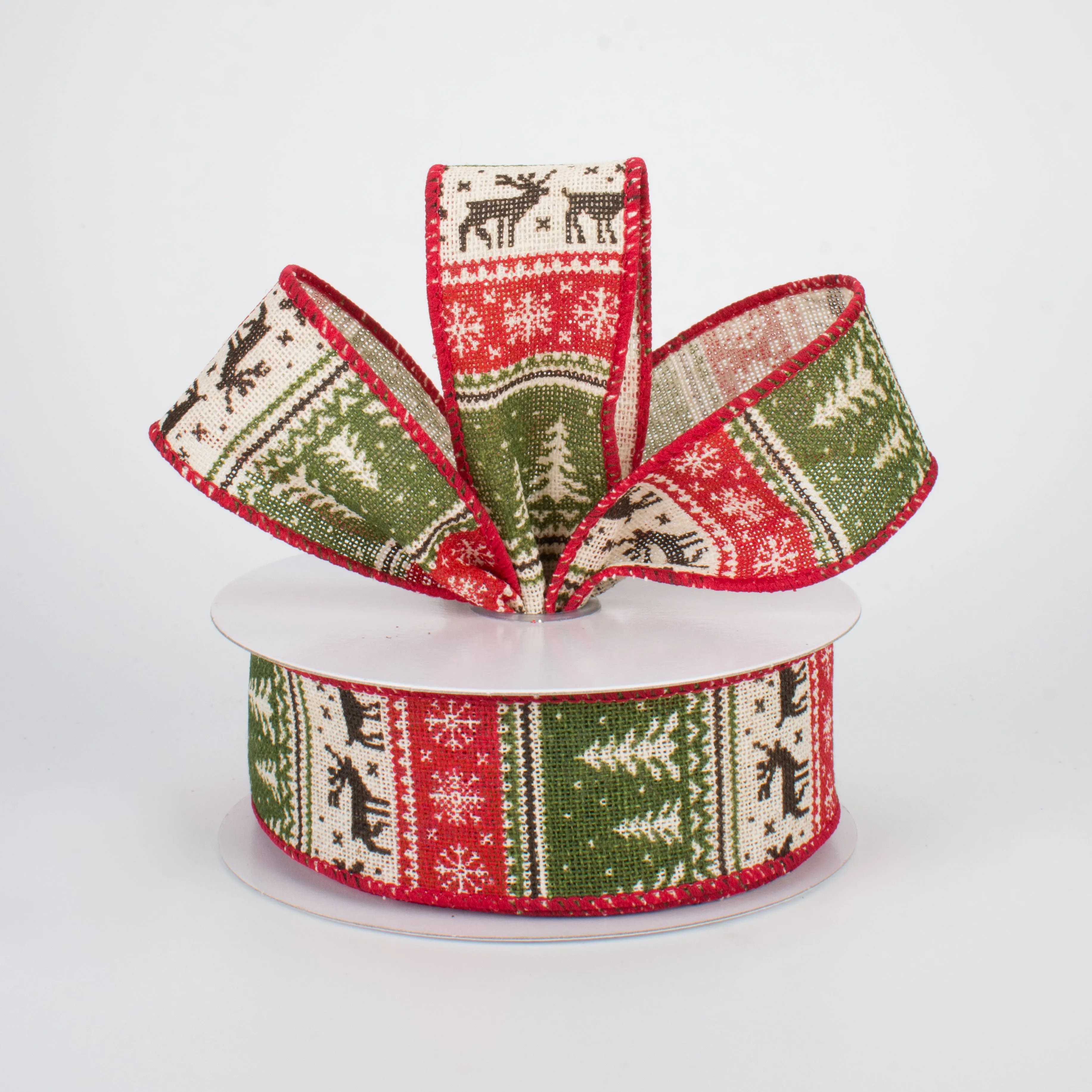 1.5" Christmas Sweater Canvas Ribbon: Moss & Red (10 Yards)