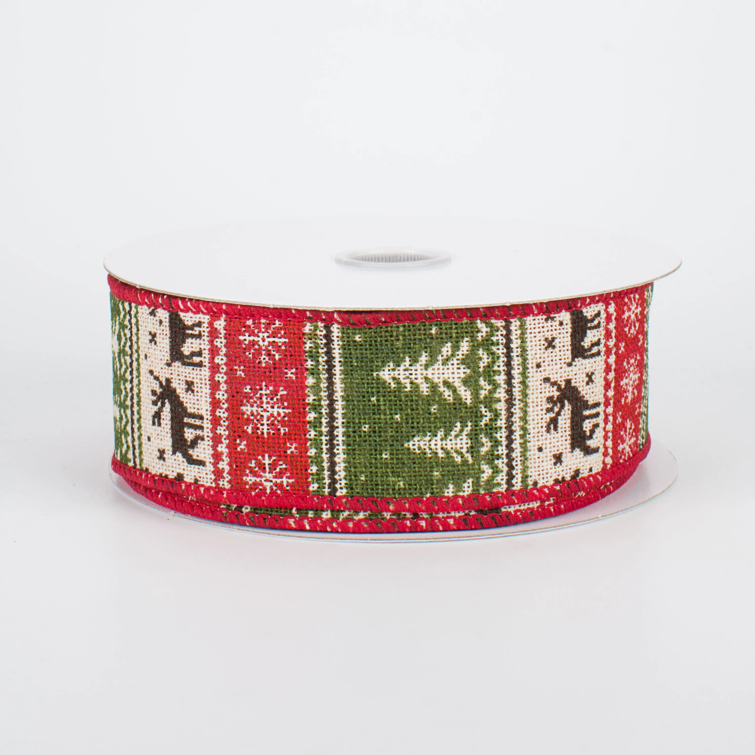 1.5" Christmas Sweater Canvas Ribbon: Moss & Red (10 Yards)