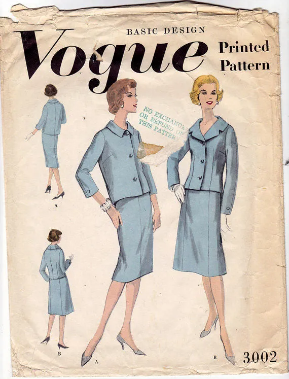 1950s Vintage Sewing Pattern: Misses Jackets and Skirts. Vogue 3002