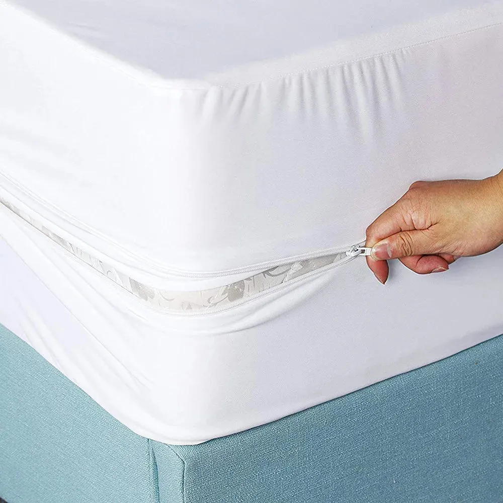 6-Sides Fully Enclosed Waterproof Mattress Cover with Zipper Dust-proof Fitted Sheet for Double Bed, Twin, Full, Queen, King