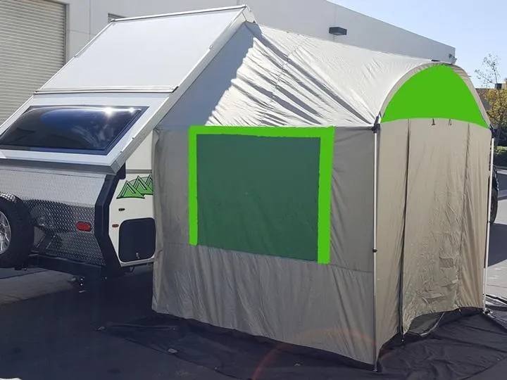 A-Frame Teardrop Trailer Side Tent Silver / Kelly Green Trim