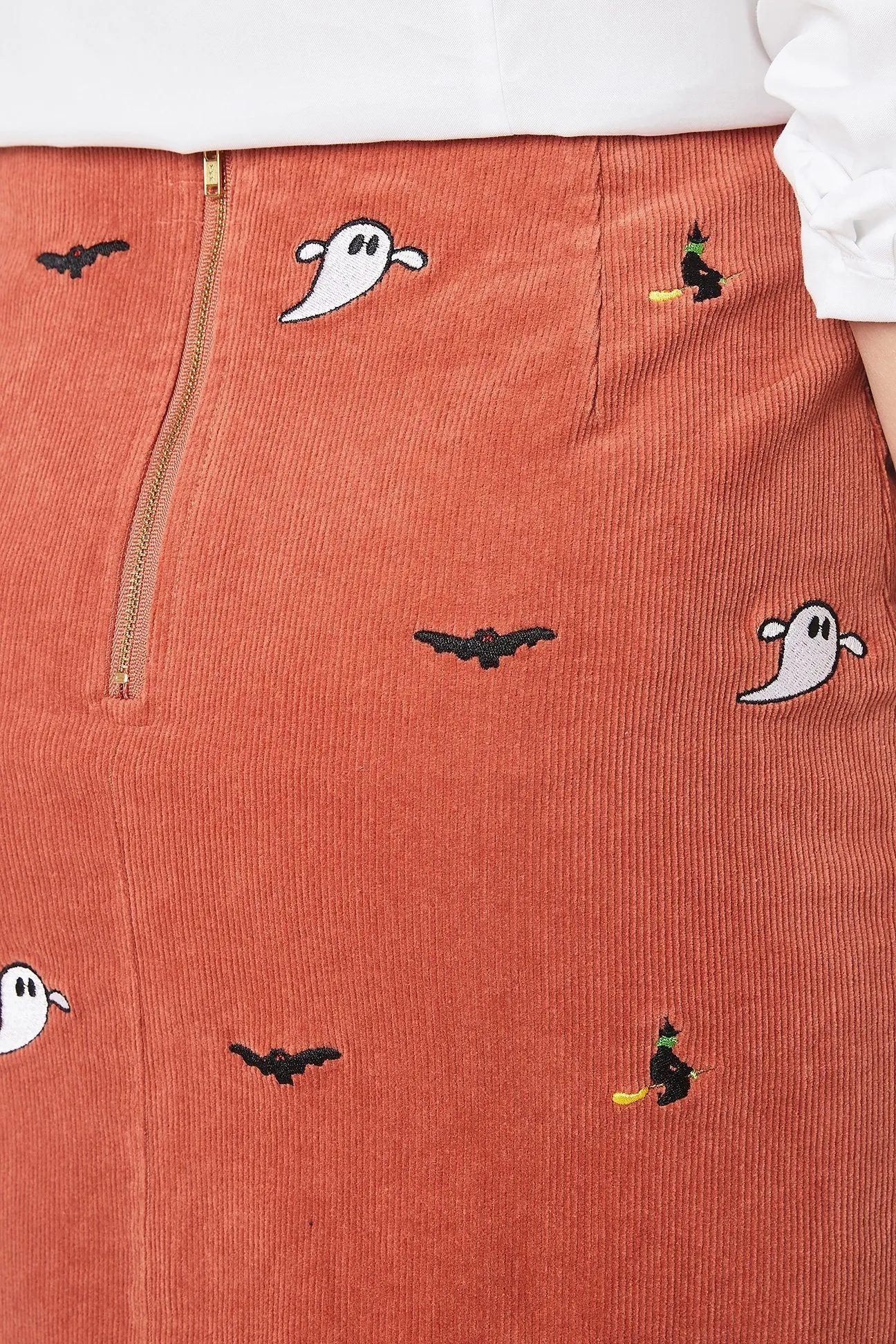 Ali Skirt Corduroy Nantucket Red with Ghost Bat & Witch 19"