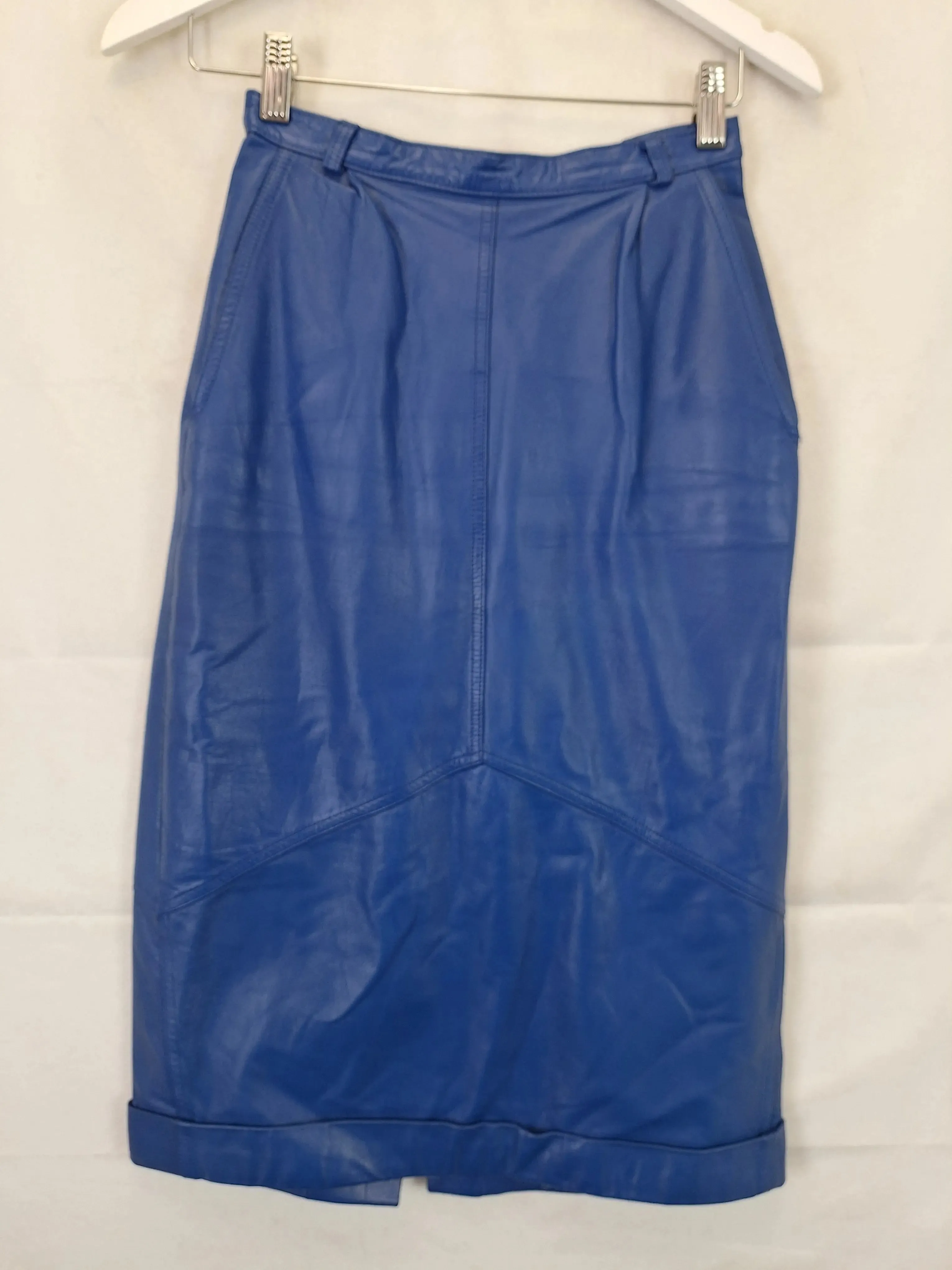 Assorted Brands Stylish Cobalt Leather Midi Skirt Size 12