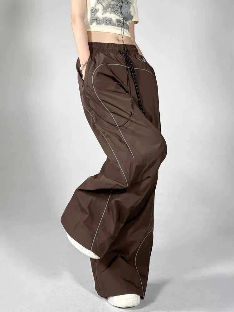 Back To School Joskaa Women's Palazzo Pants Streetwear Fashion Reflective Stripe Jogger Wide Leg Trousers Y2k Baggy Sweatpants Female Pantalon