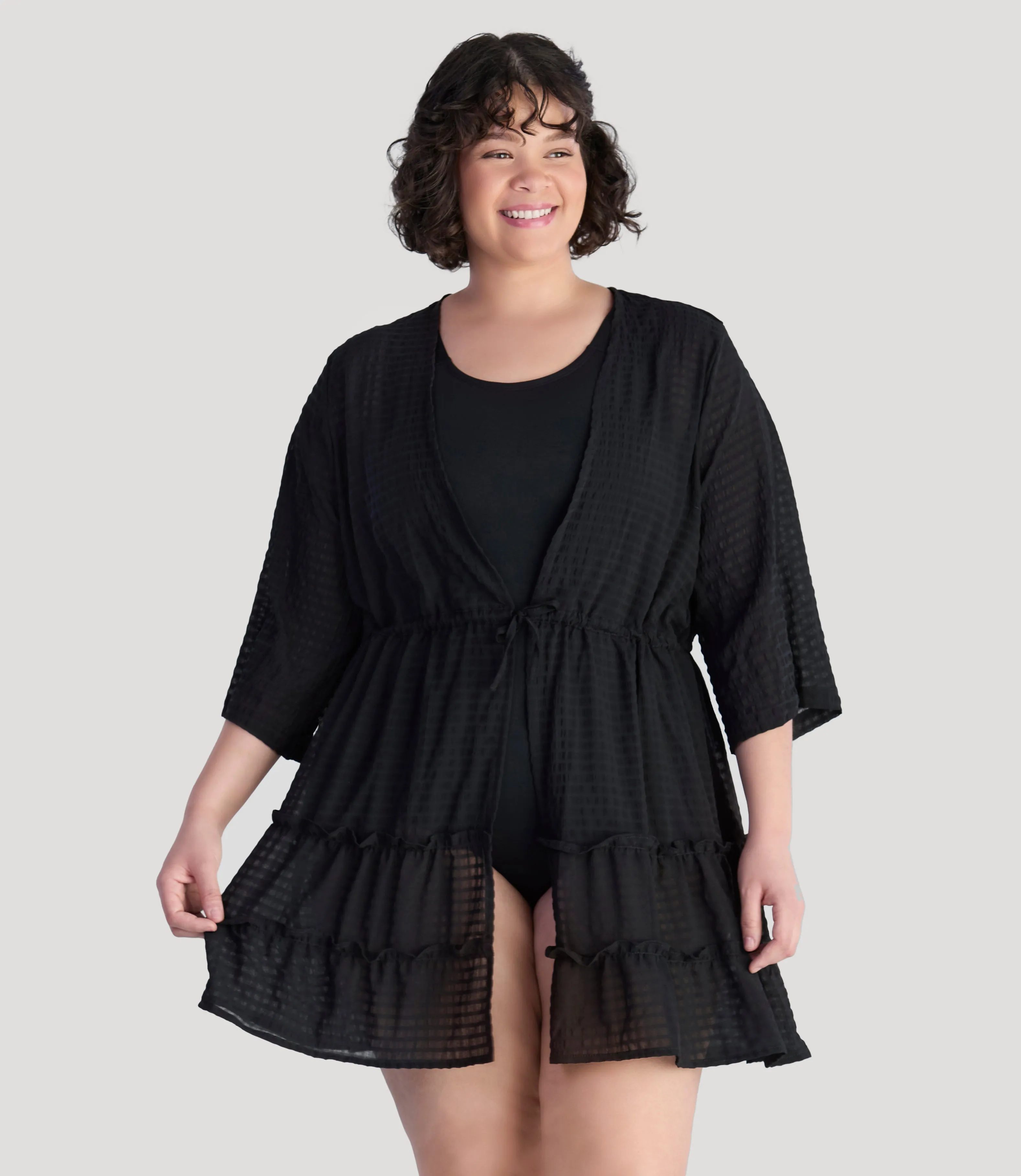 BellaStyle Tie Front Tiered Cover-Up