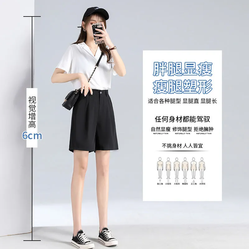 Bermuda Shorts Drape Suits Women Summer Loose High Waist Slim Look Outdoor Wide Leg Straight Pants Bermuda Shorts