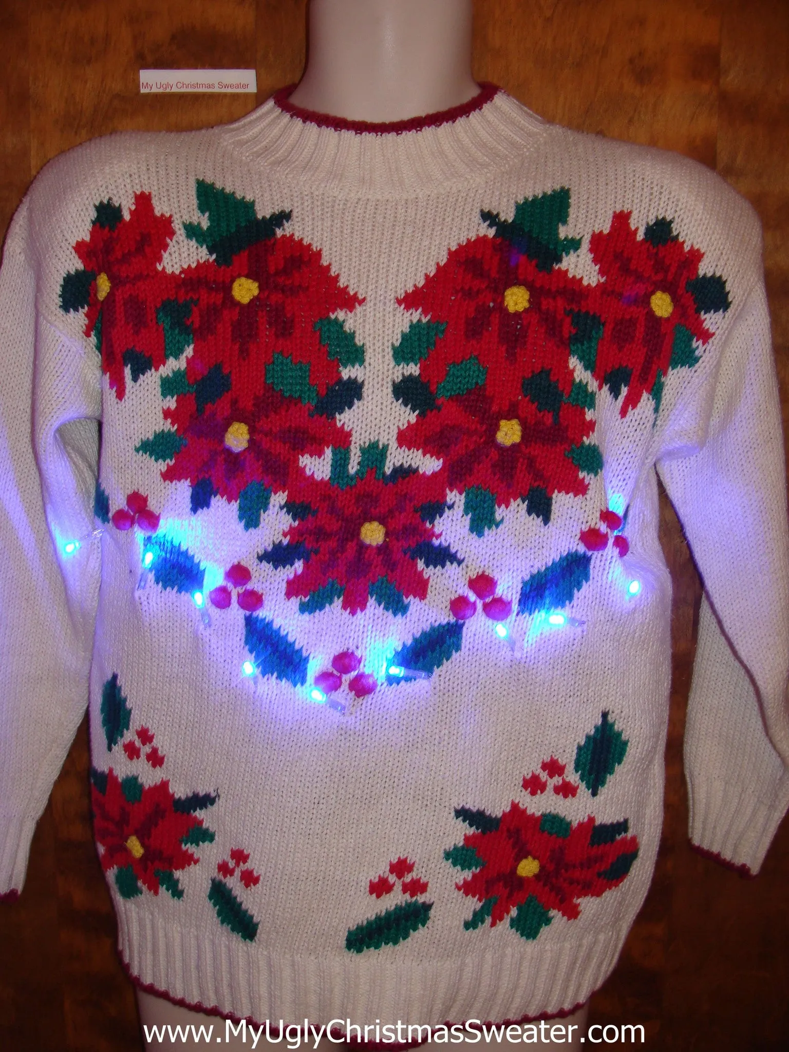 Best Tacky Poinsettias 80s Light Up Ugly Xmas Sweater