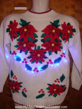 Best Tacky Poinsettias 80s Light Up Ugly Xmas Sweater