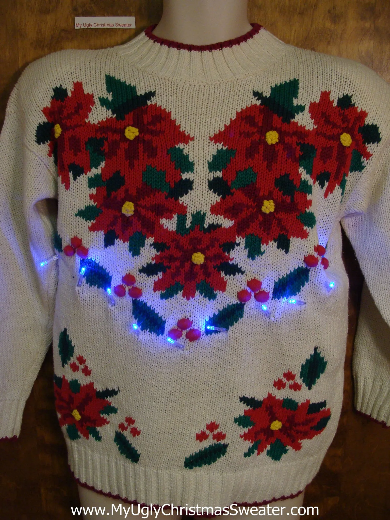 Best Tacky Poinsettias 80s Light Up Ugly Xmas Sweater
