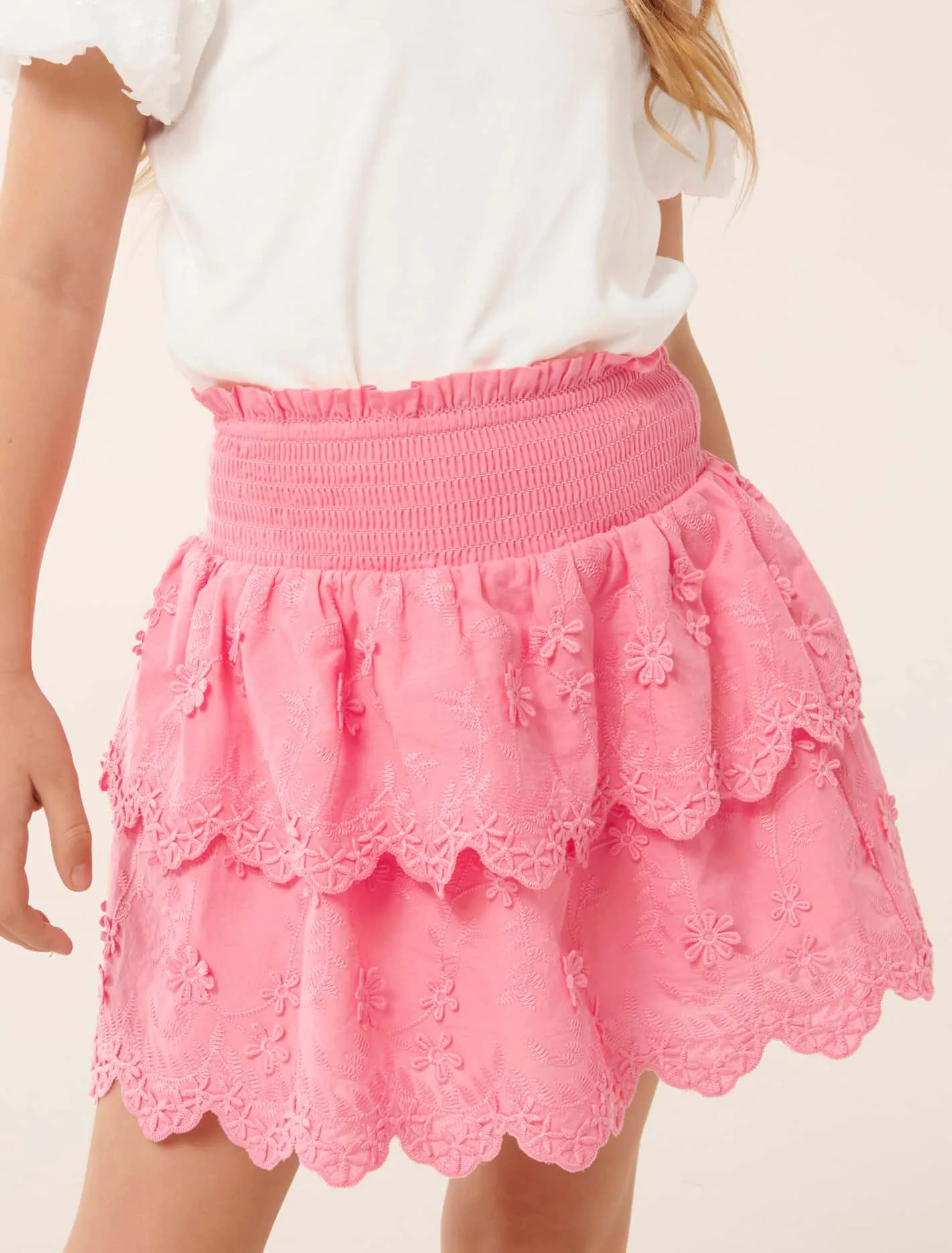 Billie Embroidered Shirred Girls Skirt