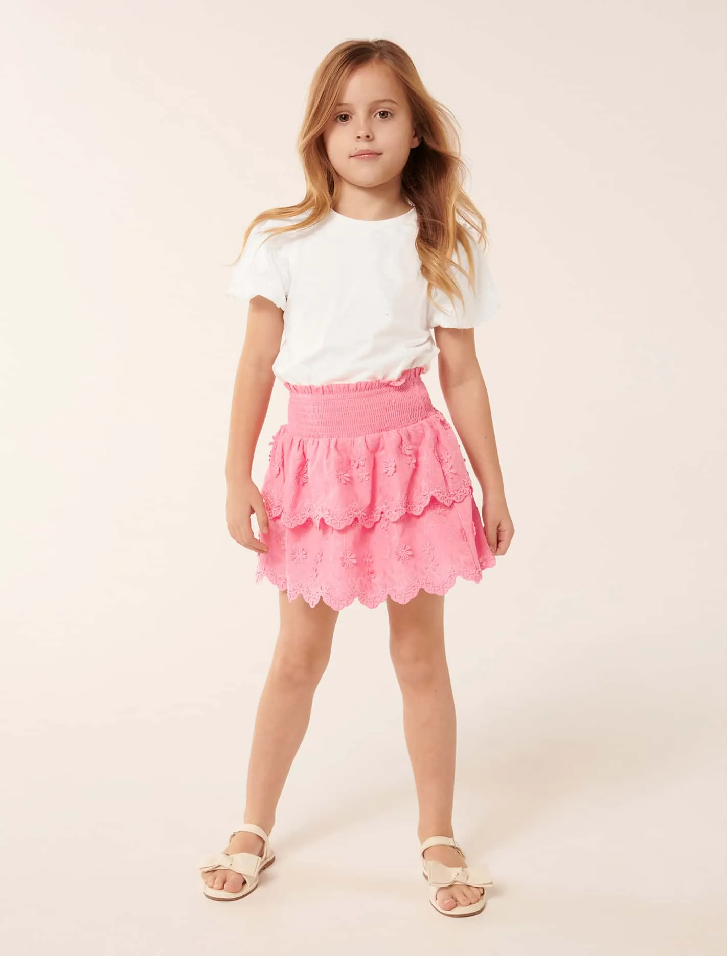 Billie Embroidered Shirred Girls Skirt