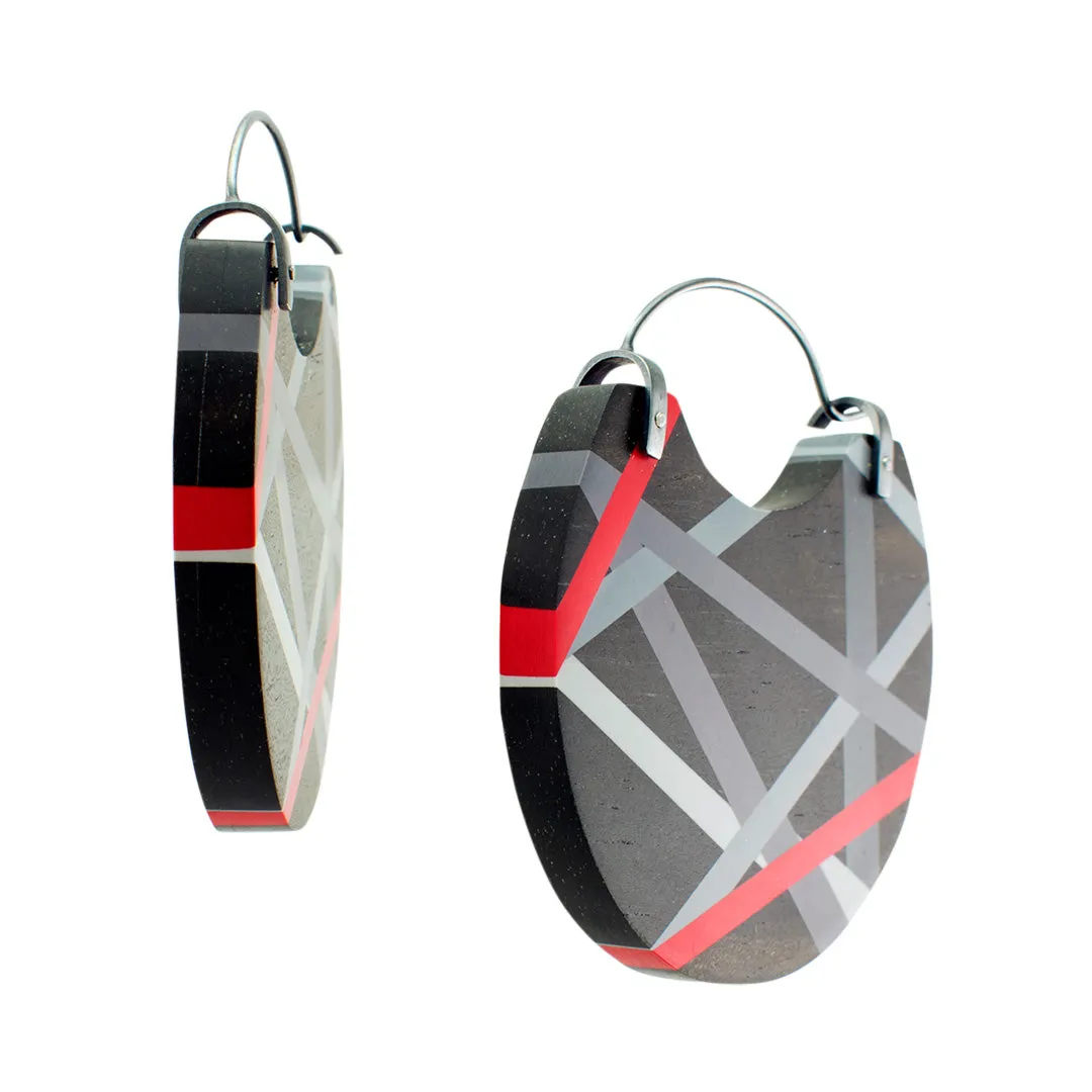 Black and Red Ebony Wood Hoop Earrings