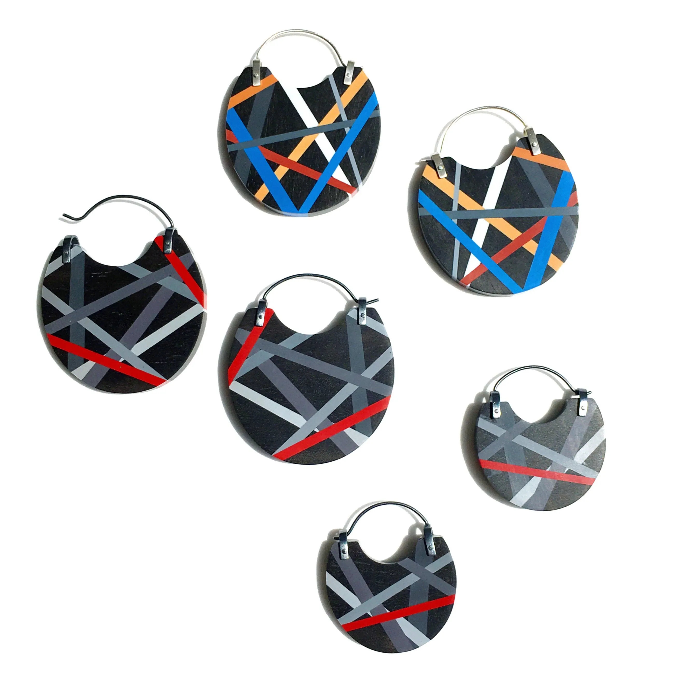 Black and Red Ebony Wood Hoop Earrings