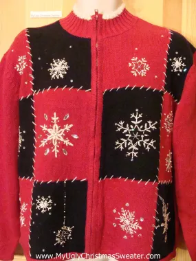 Black and Red Snowflakes Christmas Sweater