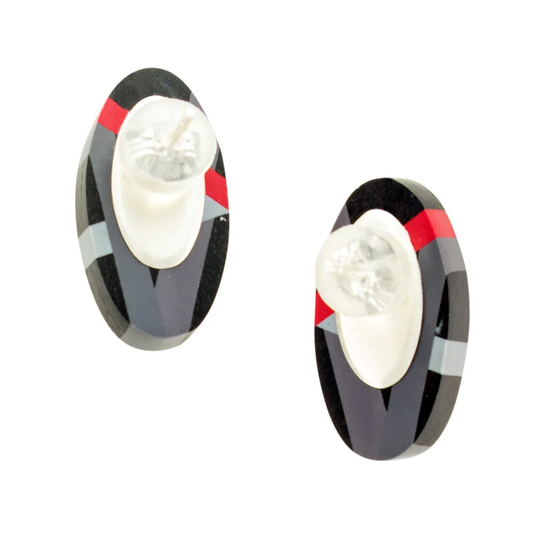 Black and Red Wood Post Earrings
