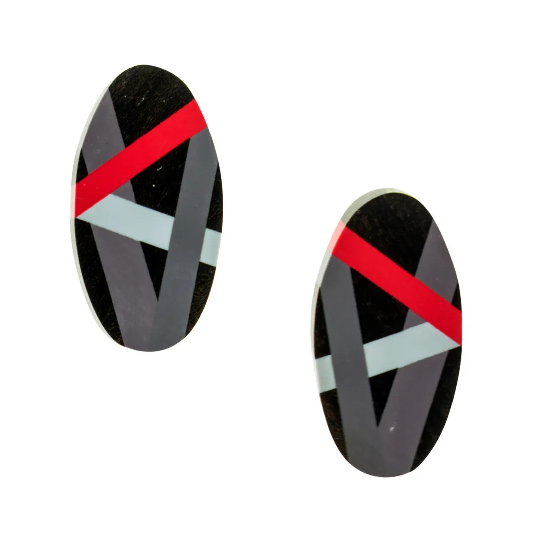 Black and Red Wood Post Earrings