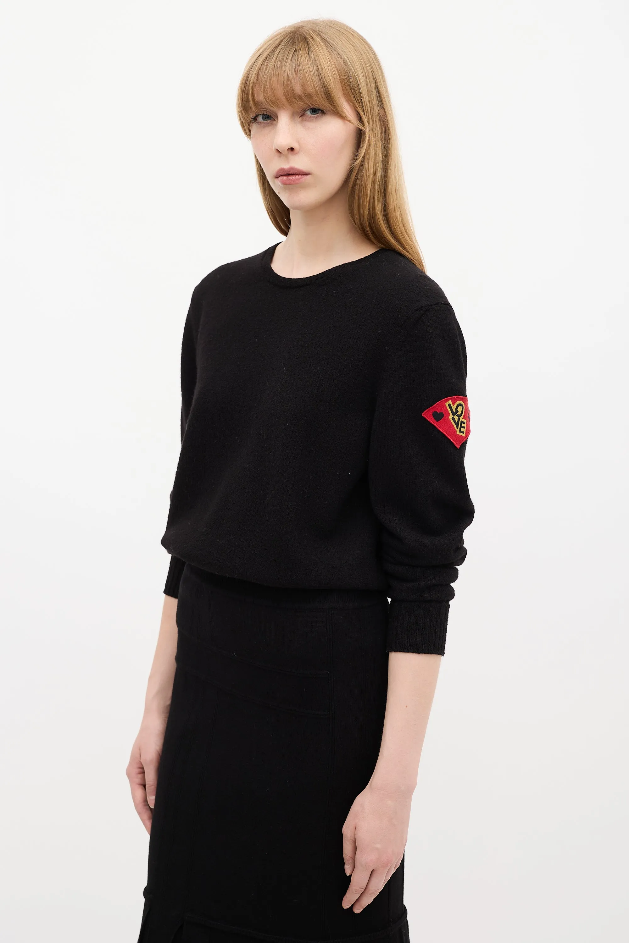 Black Knit & Red Love Patch Sweater