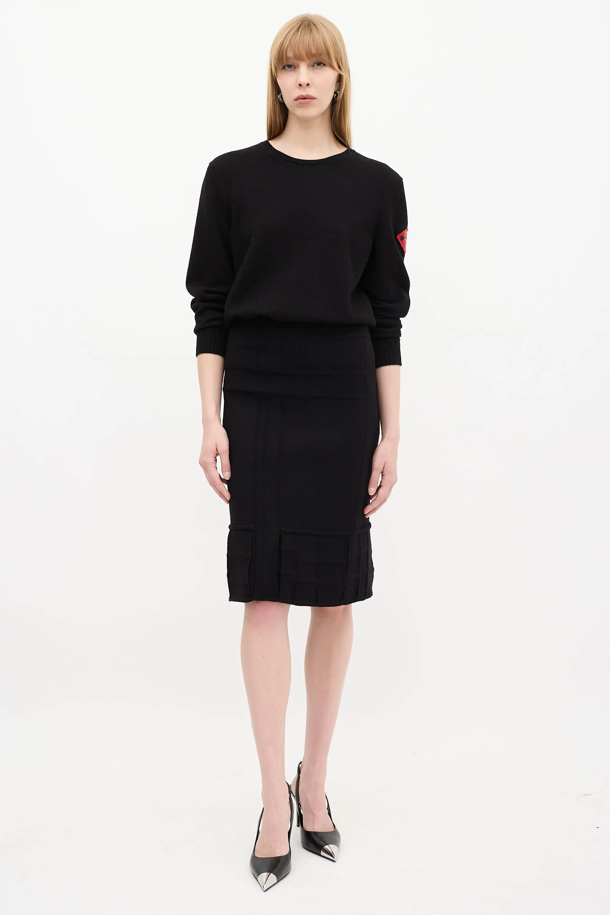 Black Knit & Red Love Patch Sweater