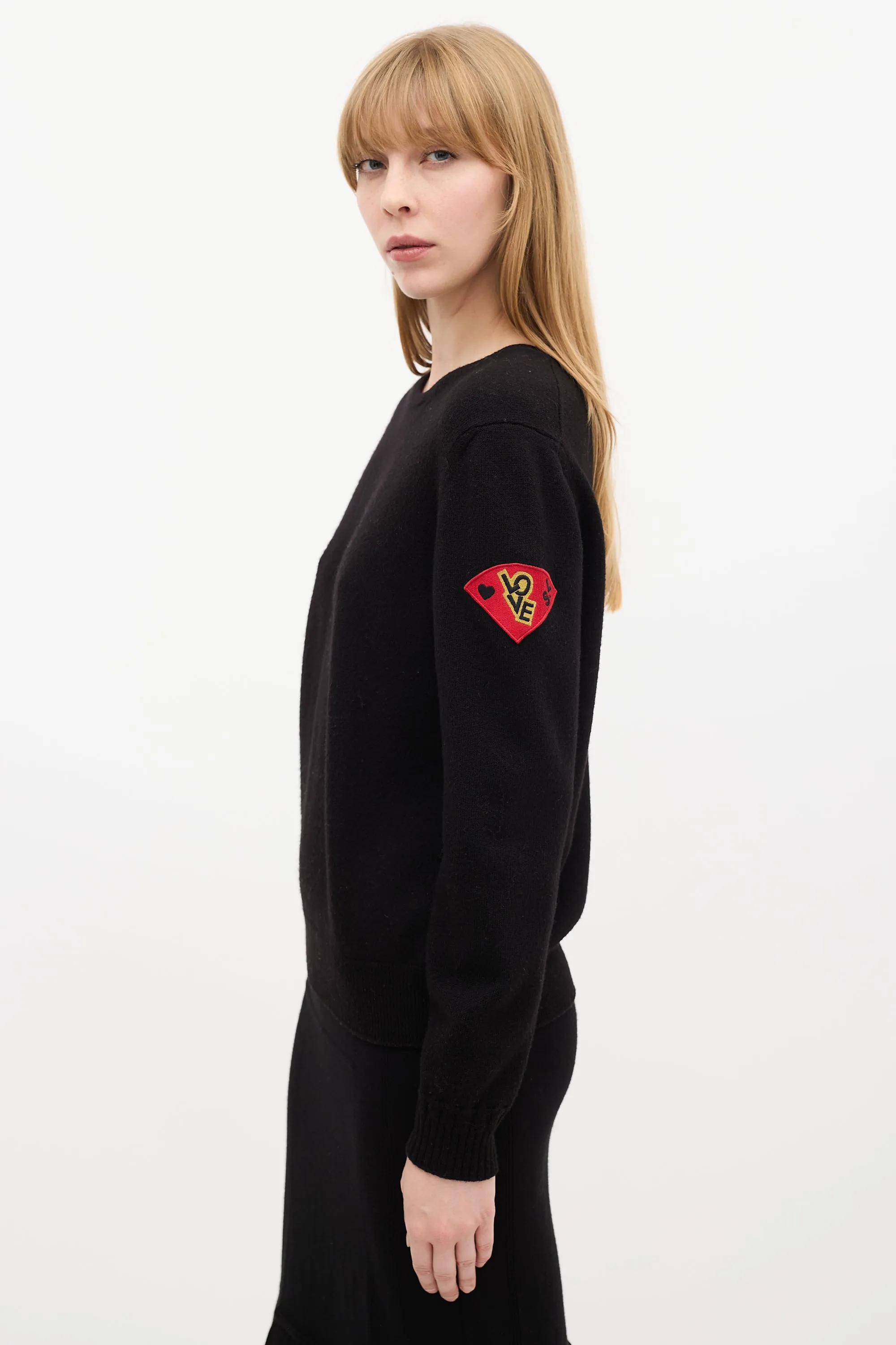 Black Knit & Red Love Patch Sweater