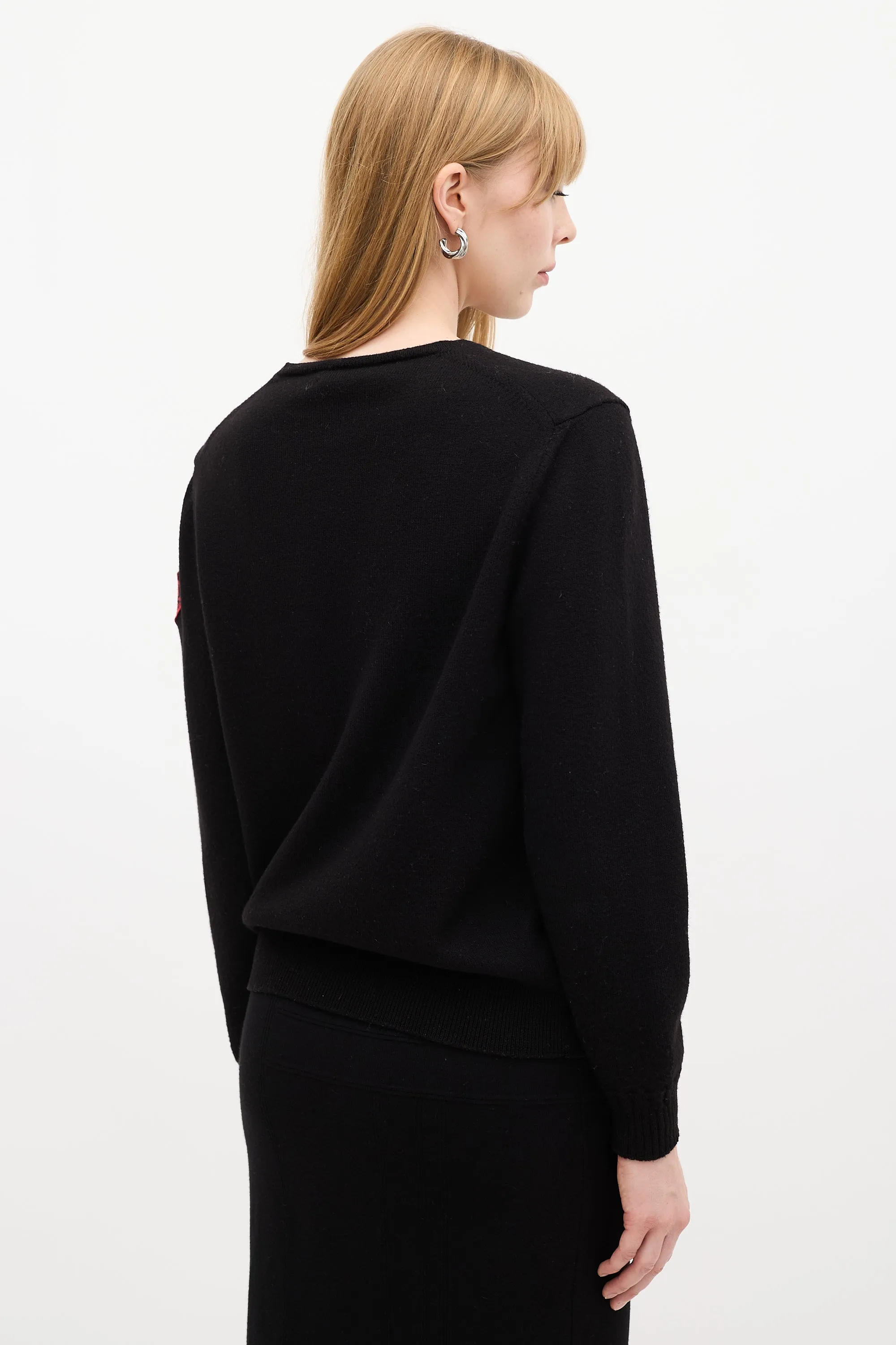 Black Knit & Red Love Patch Sweater