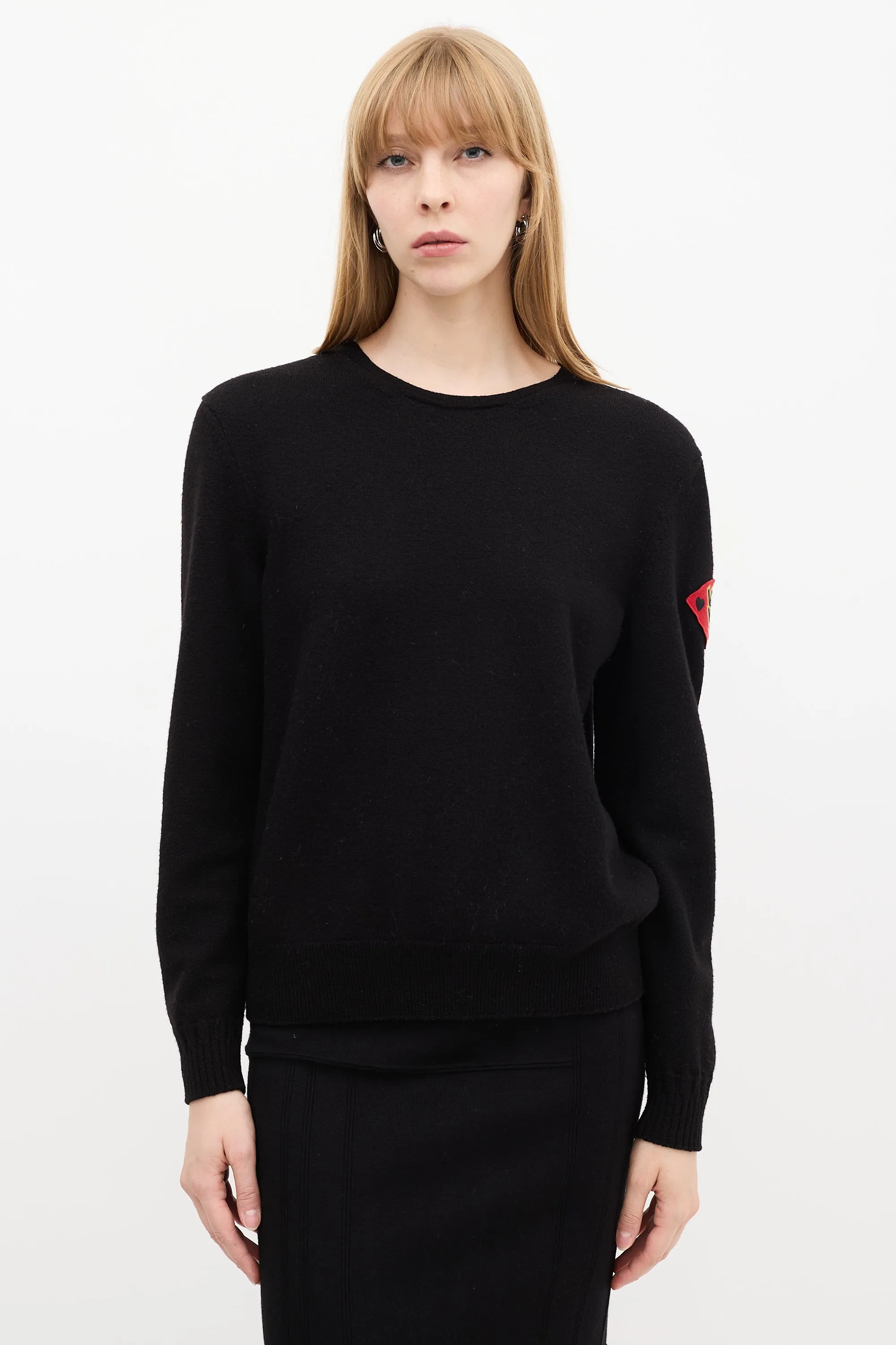 Black Knit & Red Love Patch Sweater