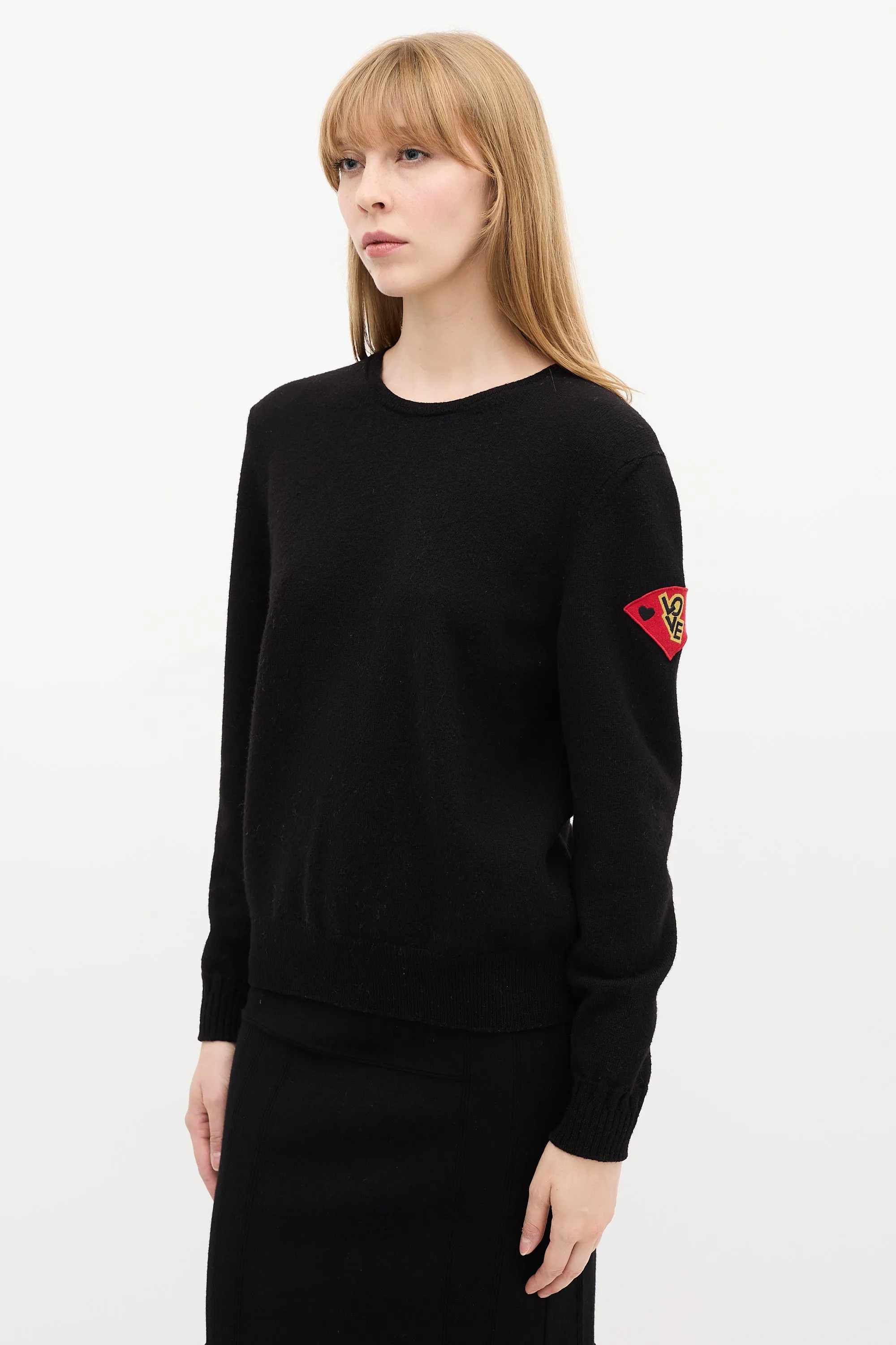 Black Knit & Red Love Patch Sweater