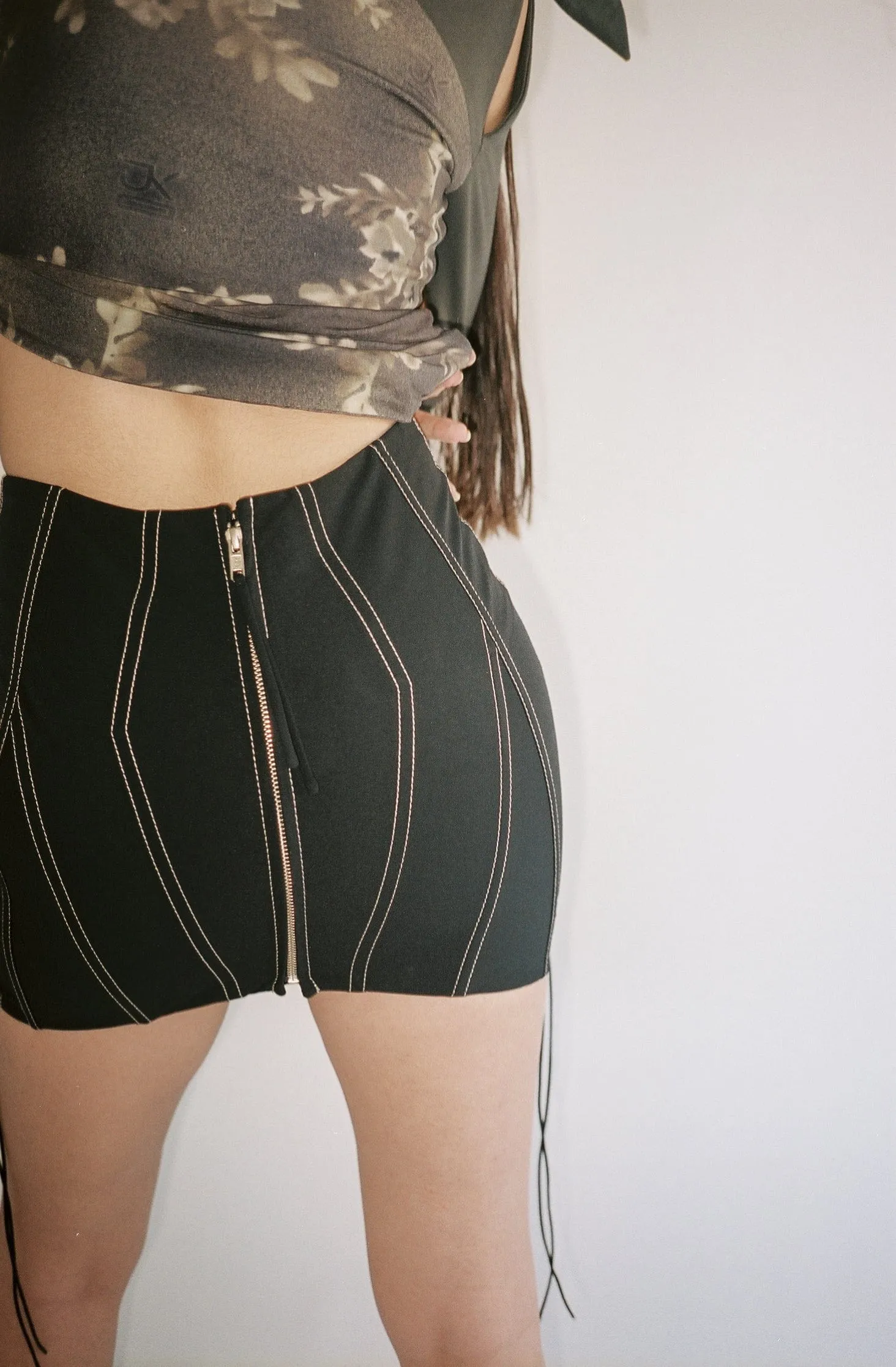 Black Rainwear Lace Up Corset Mini Skirt