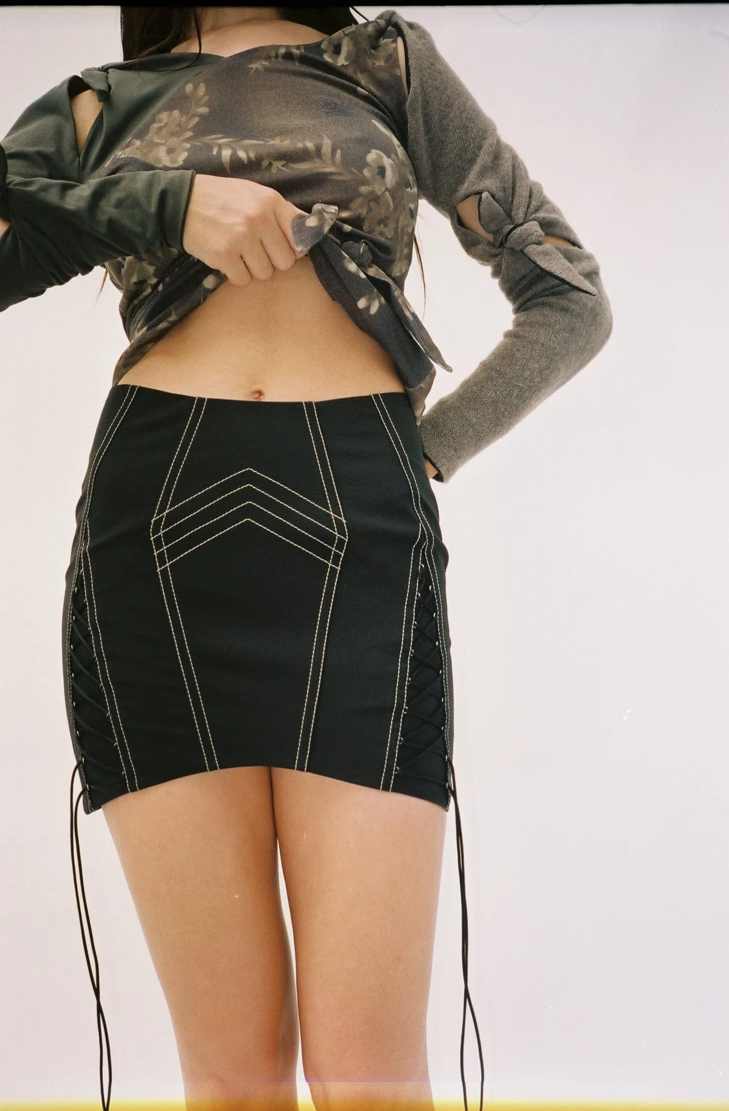 Black Rainwear Lace Up Corset Mini Skirt