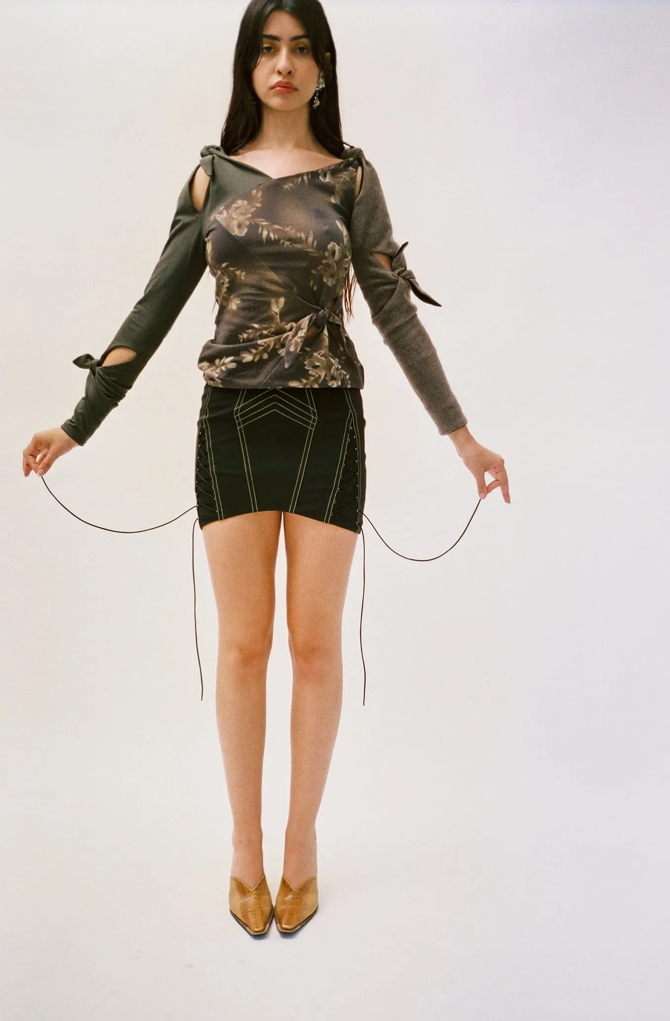 Black Rainwear Lace Up Corset Mini Skirt