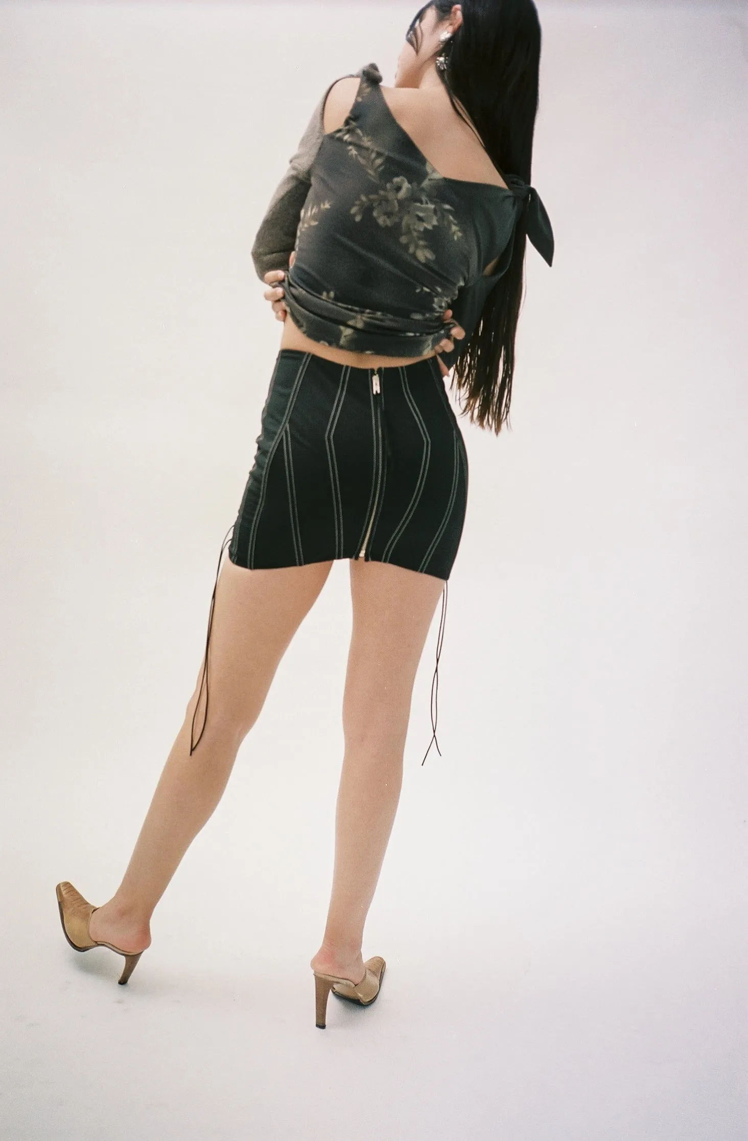 Black Rainwear Lace Up Corset Mini Skirt