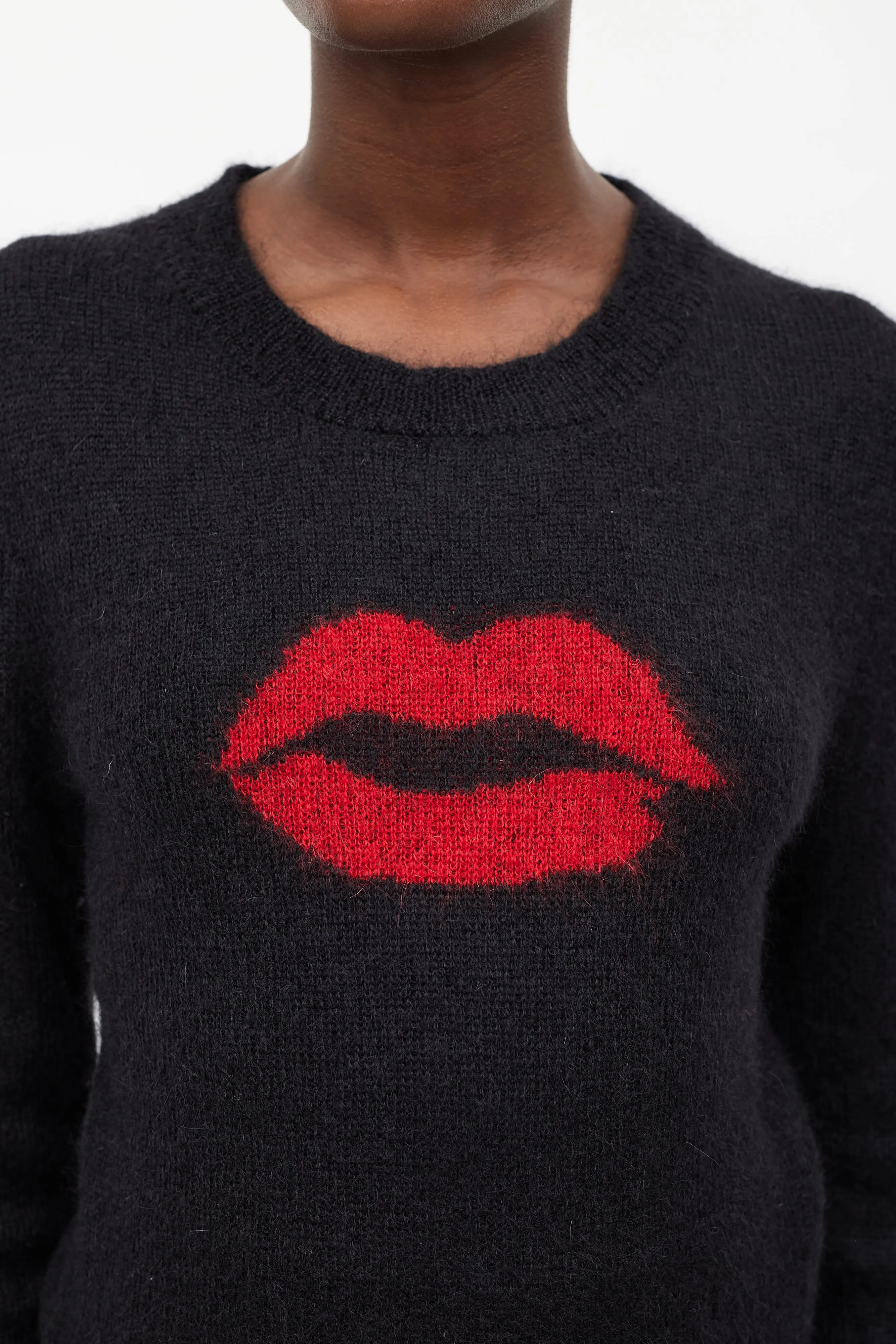 Black Wool Red Lip Sweater