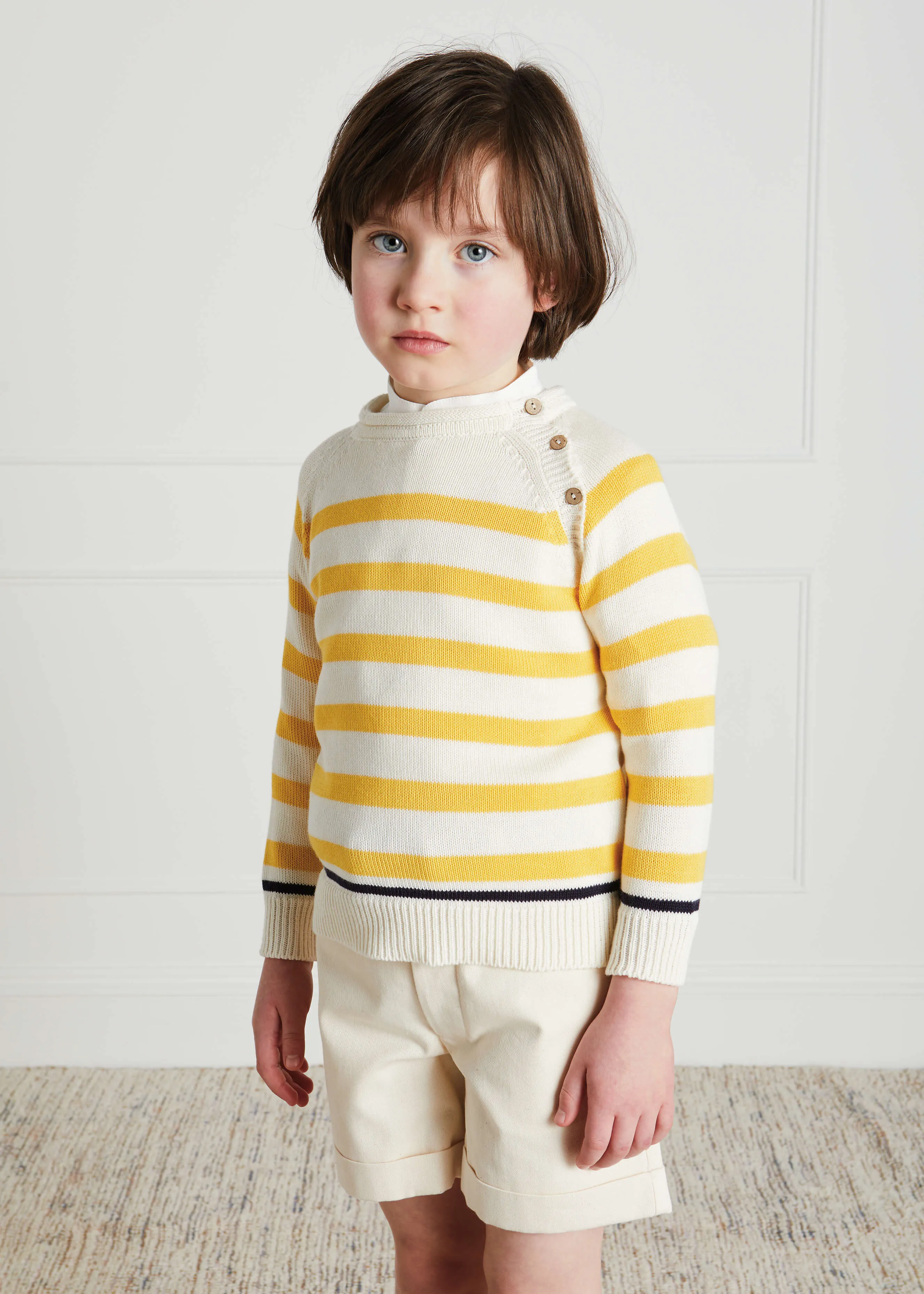 Bold Stripe Contrast Hem Jumper in White (12mths-10yrs)