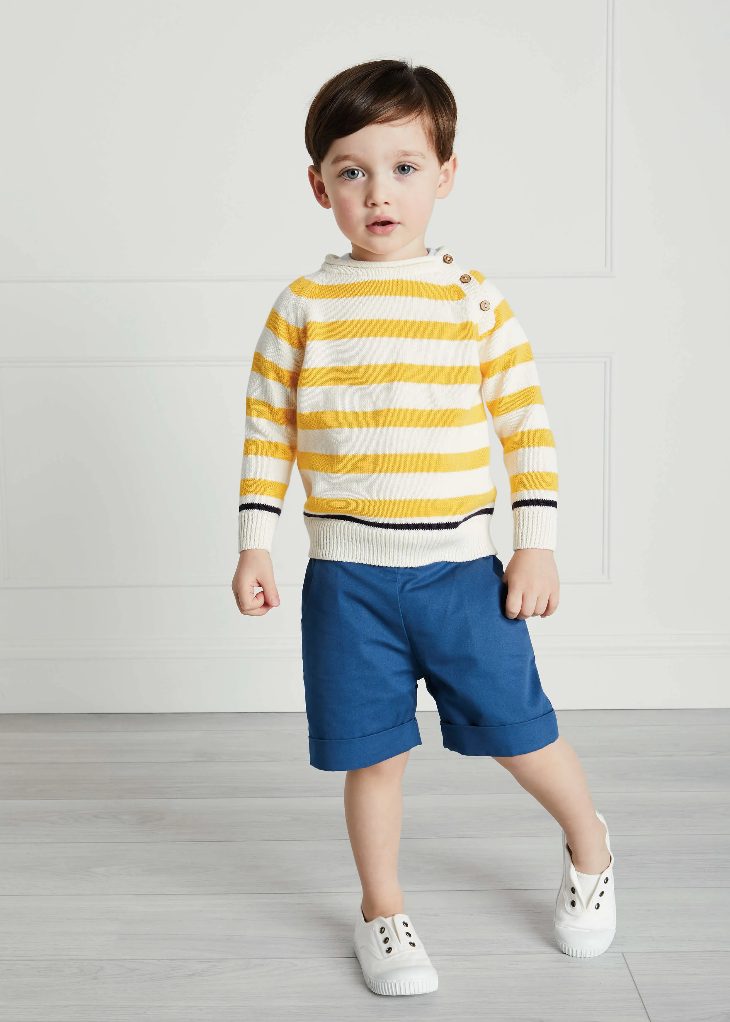 Bold Stripe Contrast Hem Jumper in White (12mths-10yrs)