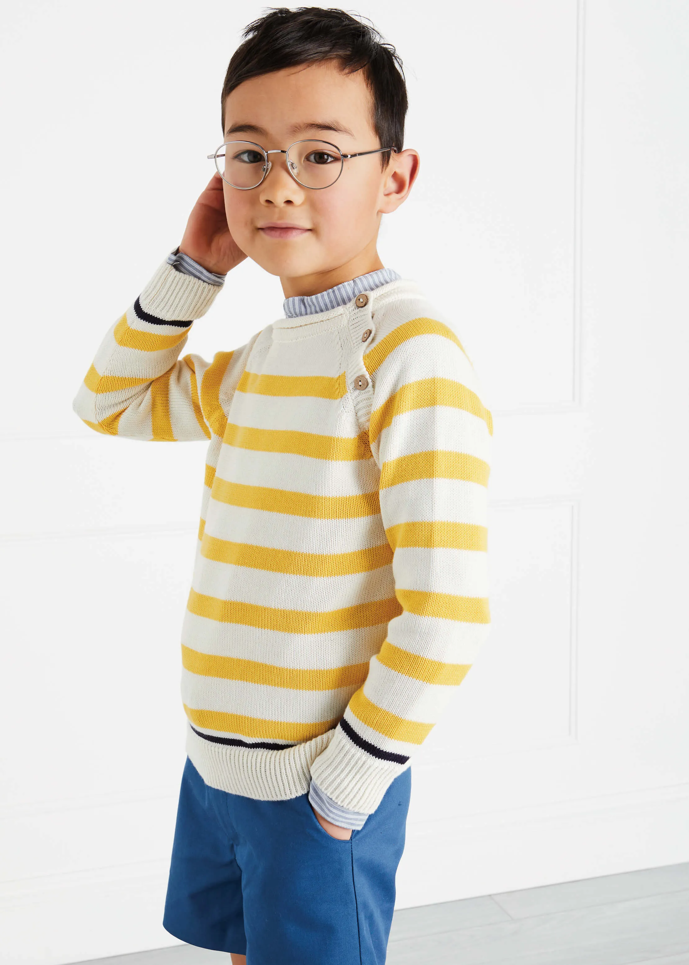 Bold Stripe Contrast Hem Jumper in White (12mths-10yrs)