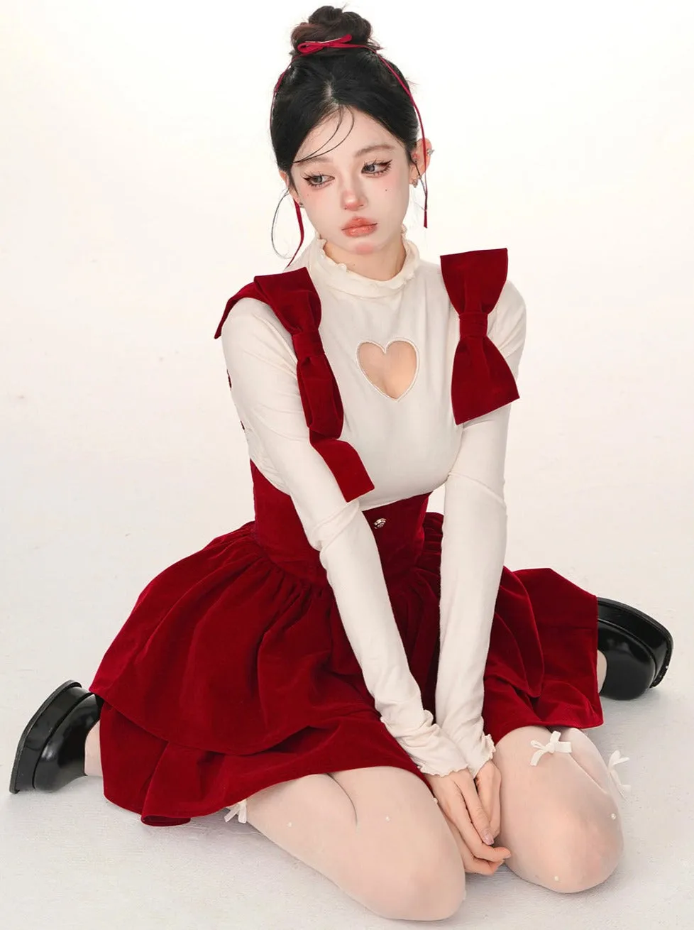 Bow Big Shoulder Suspender Skirt