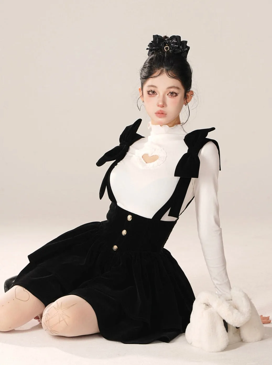 Bow Big Shoulder Suspender Skirt