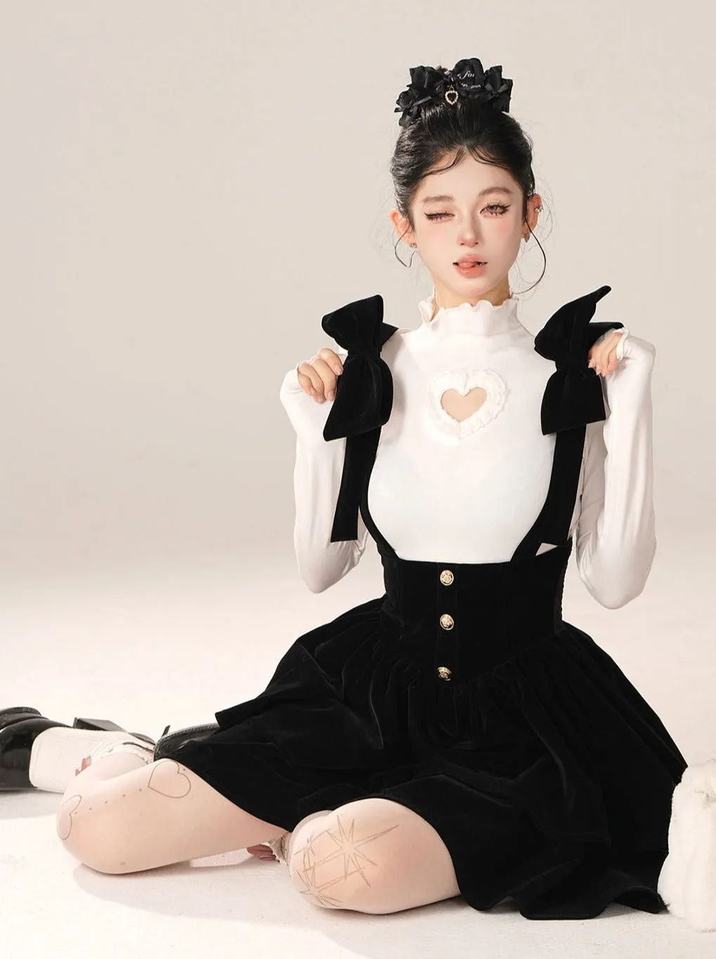 Bow Big Shoulder Suspender Skirt