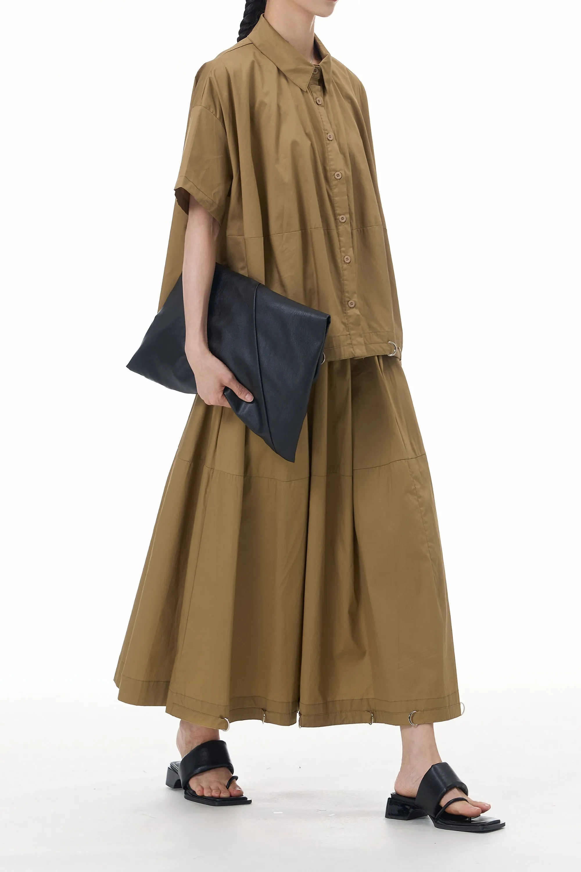 Camel Brown Skirt Cotton Coord Set