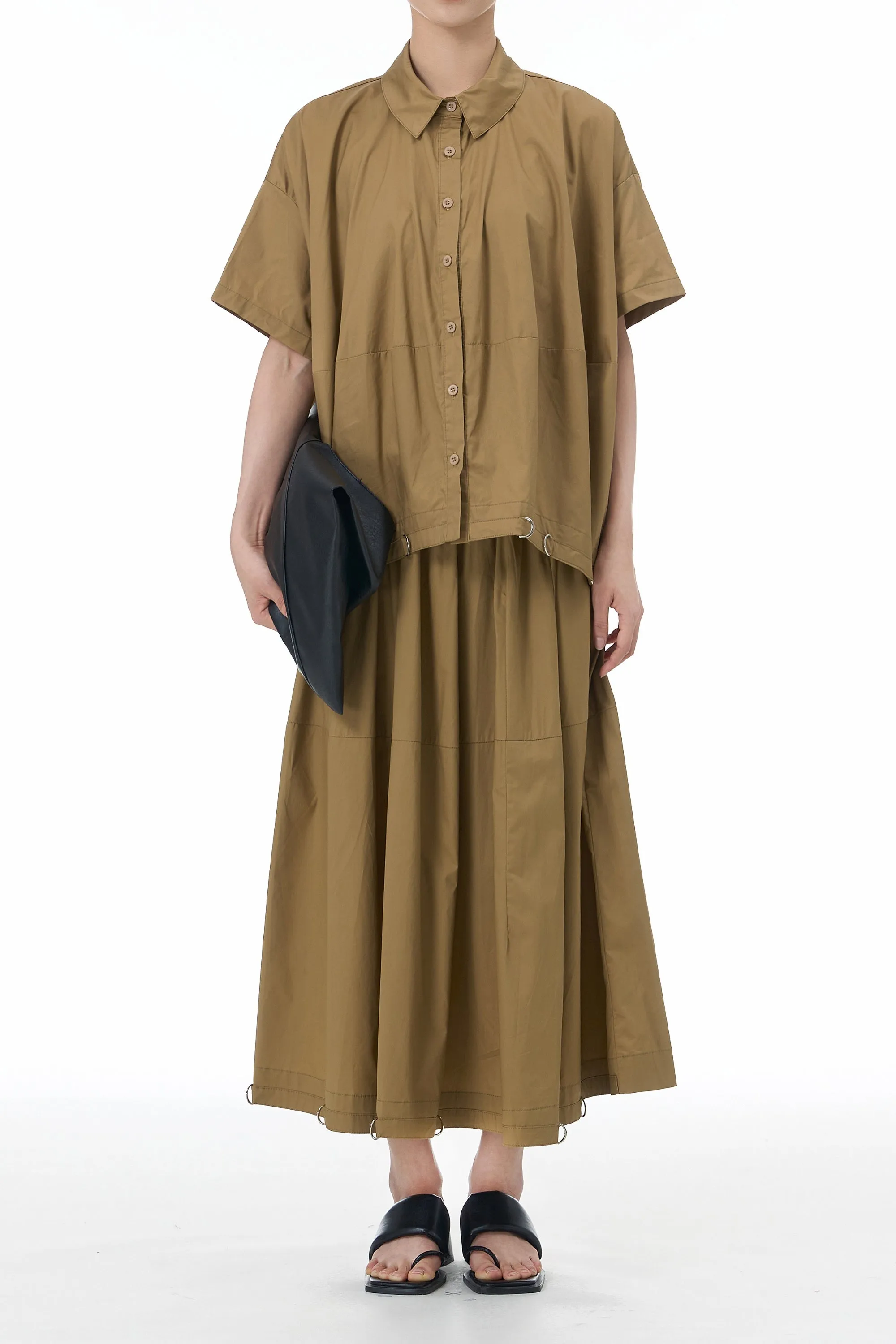 Camel Brown Skirt Cotton Coord Set