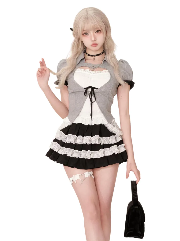 Camisole Cake White Black White   Black Love Top Grey Summer Skirt Letter
