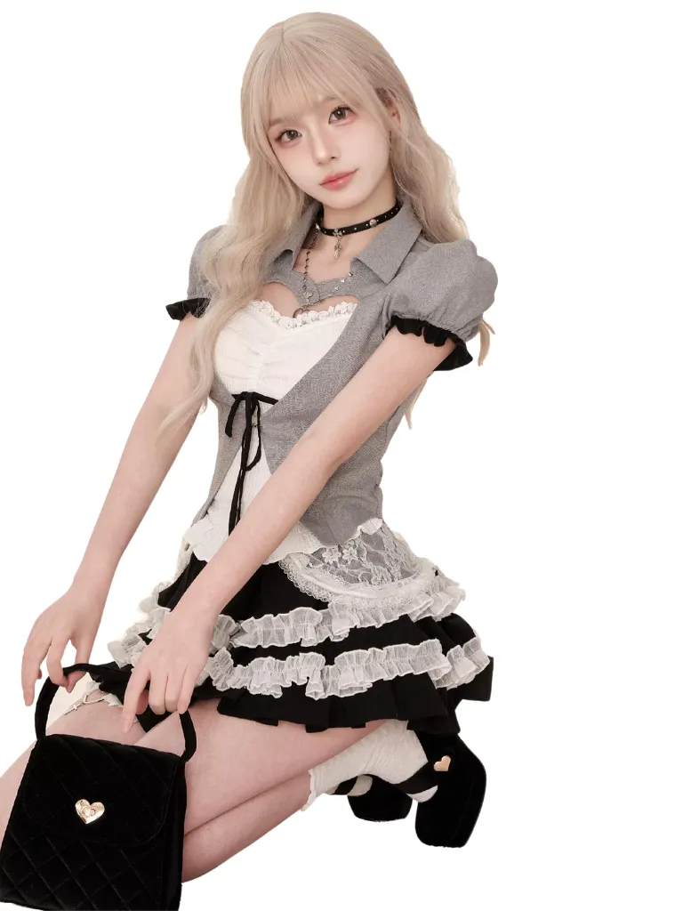 Camisole Cake White Black White   Black Love Top Grey Summer Skirt Letter