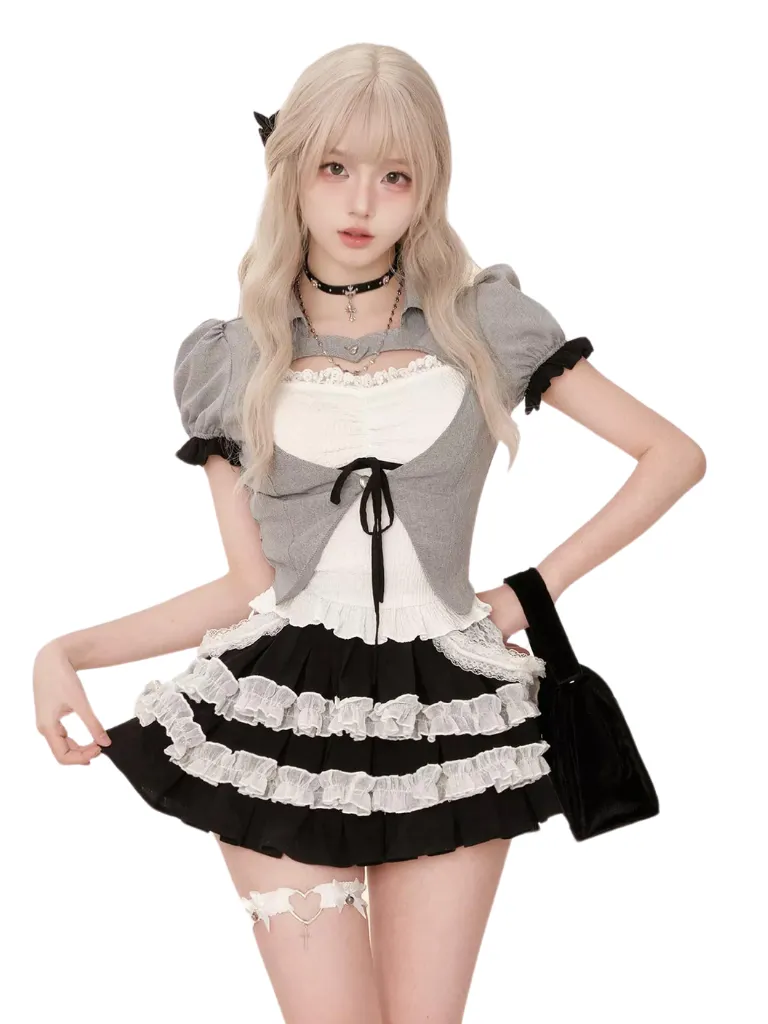 Camisole Cake White Black White   Black Love Top Grey Summer Skirt Letter