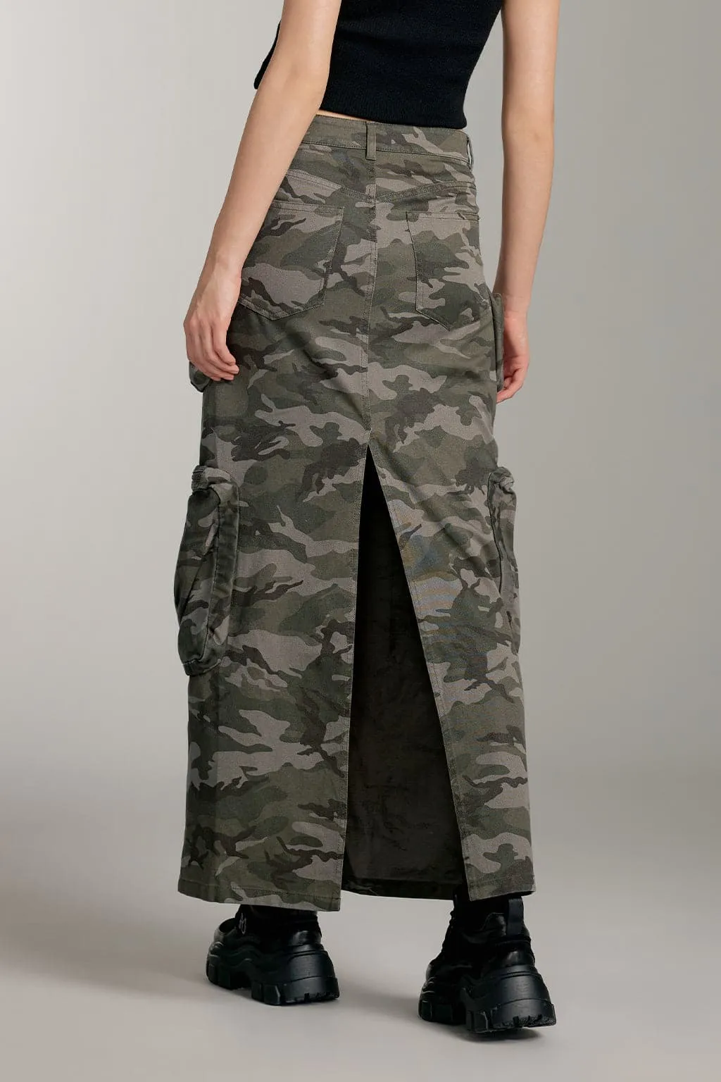 Camouflage Print Slit Straight Skirt