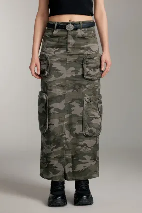 Camouflage Print Slit Straight Skirt