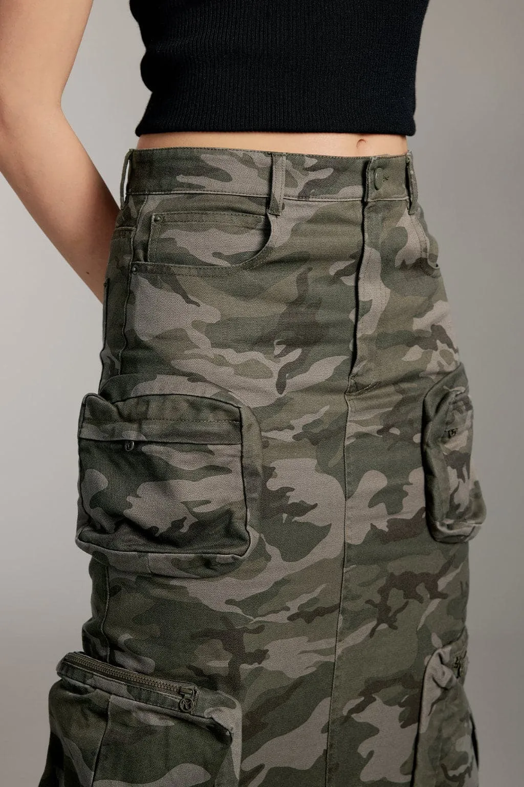 Camouflage Print Slit Straight Skirt