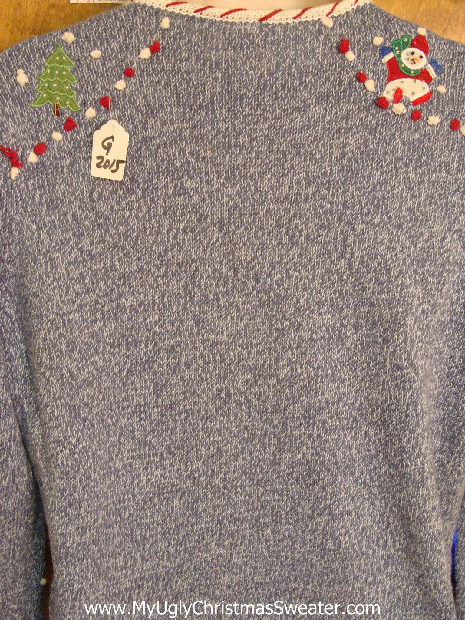 Candy Cane Trimmed Light Up Ugly Xmas Sweater