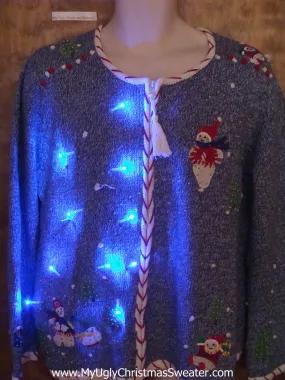 Candy Cane Trimmed Light Up Ugly Xmas Sweater