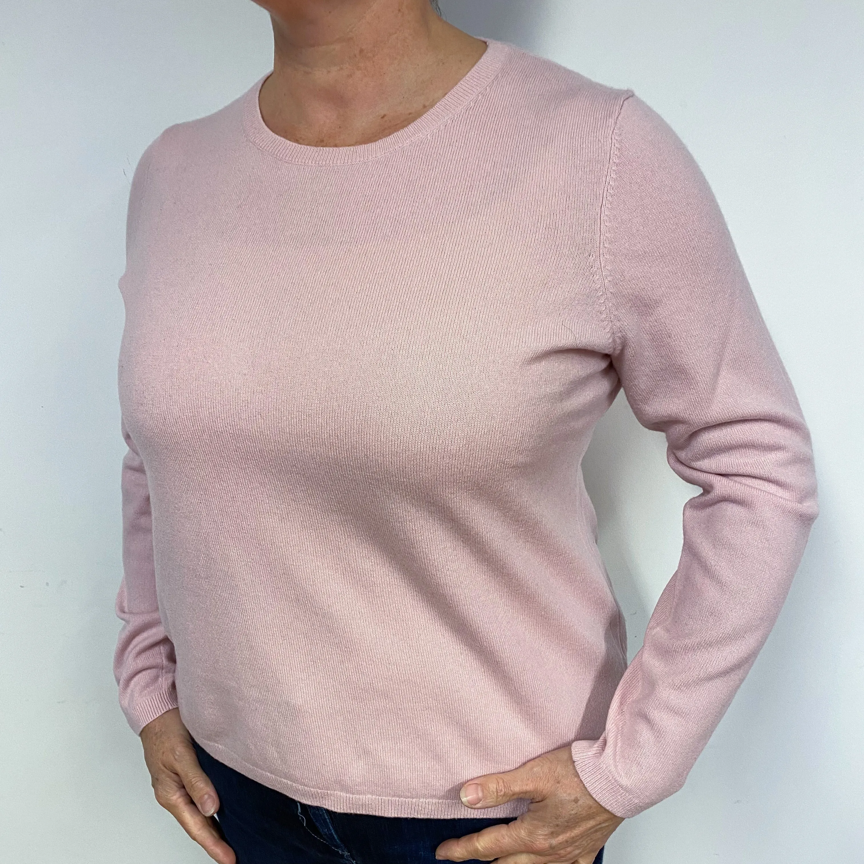 Carnation Pink Cashmere Crew Neck Jumper Large